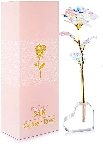 PIQIUQIU Rosa Fiore Artificiale Placcato e Base, Rosa Eterna Regalo per Fidanzata Moglie Madre Figlia Nonna Donna a San Valentino