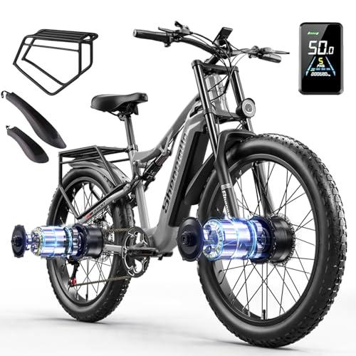 Shengmilo S600 full suspension adult electric mountain bike 17.5AH,fat tyre 26 inch dual motor ebike,three riding modes