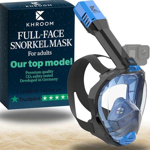 Khroom Maschera da snorkeling per adulti Seaview Pro | La nostra MIGLIORE maschera subacquea | Maschera a pieno facciale, sicura da CO2 per lo snorkeling | Mascherina integrale, dai 10 anni (S/M, Blu)