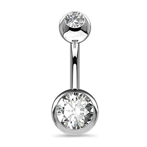 OUFER 14G 8mm Piercing Ombelico Titanio Corto Barra Lungo Cuore CZ Palline Argento Barbell Navel Bar Belly Button Rings Gioiello Donna 1.6mm