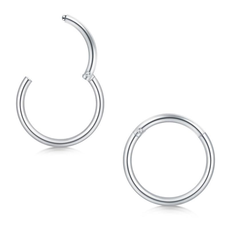 Longita 2 Pezzi 16G Hinged Clicker Ring Piercing Septum 316L Acciaio Chirurgico Conch Helix Piercing Orecchini Naso Cartilagine Trago 8MM Argento