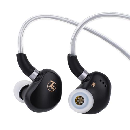Linsoul 7HZ G1 In-Ear Monitor,Cuffie IEM con Diaframma Dinamico DLC da 10 mm,Auricolari da Gaming con Cavo Placcato Argento OFC Staccabile per Musicisti Audiofili(3.5mm Con Mic,Nero)