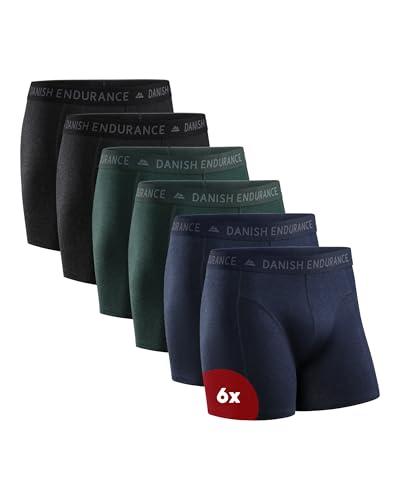 DANISH ENDURANCE Boxer Uomo Cotone Elasticizzato Premium, con o Senza Apertura Frontale, 6 Paia, MC (2 X Nero, 2 X Verde, 2 X Blu Melange), XL