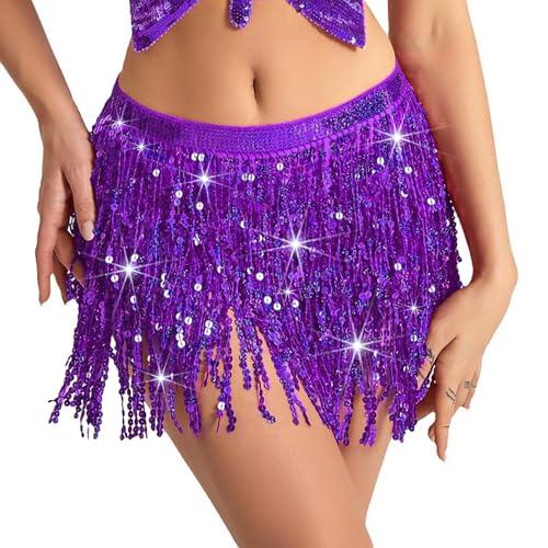 Baisdan Gonna con Paillettes Nappe, Gonna Danza del Ventre per Festival Club Rstate Spiaggia Mini Gonne Viola