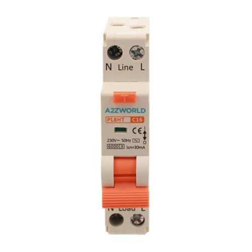 Interruttore Magnetotermico Differenziale, RCBO 1P+N C16 16A, Tipo AC Curva C 30mA 6000A, Salvavita Slim Da 1 Modulo DIN, 2 Poli 220V