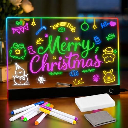 Lavagna Luminosa Bambini con Colori LED, Lavagna Luminosa 6 Colori Regolabili con Pennarello 7 Colori, Lavagna LED Trasparente 20x30 Cm, Cancellabile, Regalo Compleanno Natale per Bambini e Bambine