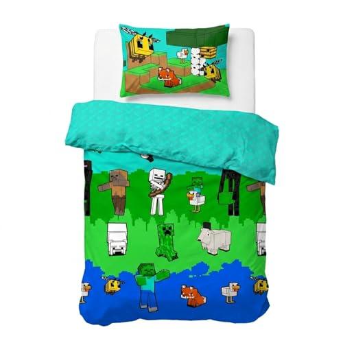 Jay Franco Minecraft Creative Fashion Set di Biancheria da Letto per Bambini 100% Cotone 135 x 200 cm Dimensioni Letto Singolo - Copripiumino + Federa 50 x 70 cm