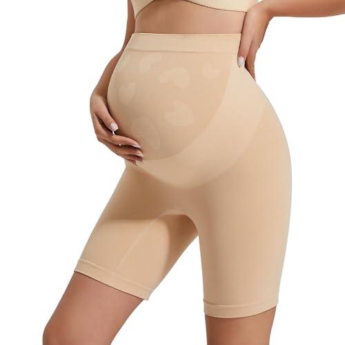INNERSY Pantaloncini Sottogonna Gravidanza Beige Vita Alta Leggins Premaman Donna sopra la Pancia (M, Beige)