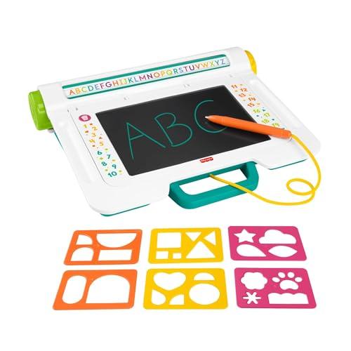 Fisher-Price Postazione Impara e Scarabocchia, tablet per scrivere e disegnare con schermo LCD e 6 stencil incluso, attività per l'apprendimento, giocattolo per bambini, 3+ anni, JDL70