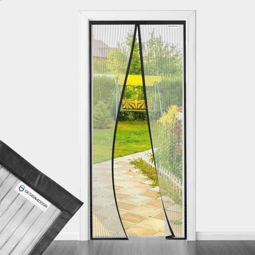 DESIGN4DOOR Zanzariera Magnetica 110 x 230 cm per Porta Finestra, Ultima Versione di Tenda Zanzariera con Magneti, Proteggete la Vostra Famiglia Dalle Zanzare, Nero