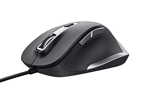 Trust Fyda Mouse con Filo, Design Sostenibile, 600-5000 DPI, 6 Pulsanti, Forma Sagomata, Mouse Ergonomico con Cavo USB 150 cm per Laptop, PC, Computer, Macbook, Ufficio - Nero