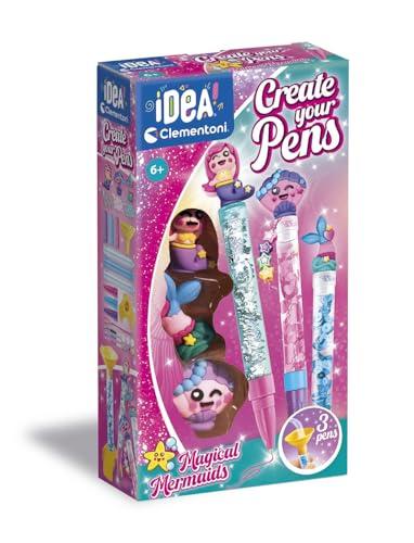 Clementoni Idea - Create Your Pens: Magical Mermaids, Laboratorio delle Penne Personalizzate, Kit Creativo per Bambini 6+ Anni, con 3 Penne Personalizzabili con Inchiostri e Accessori, 18131