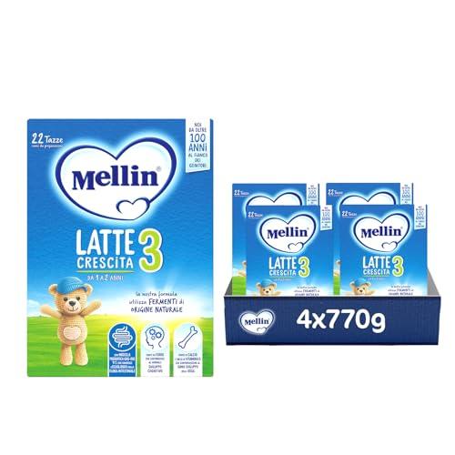 MELLIN 3 - Latte di Crescita in Polvere per Bambini - dal 1° al 2° anno - Confezione da 3080 grammi (4 pezzi da 770g)