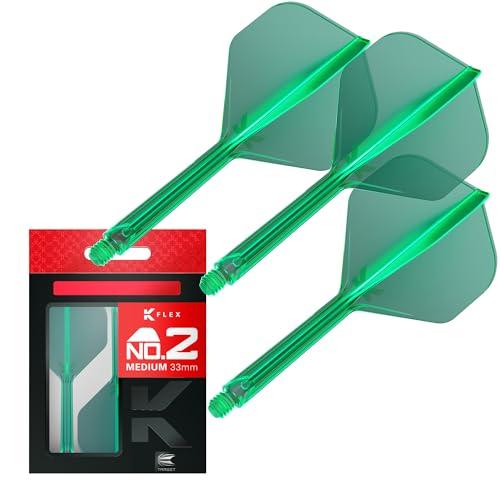 Target Darts K Flex Voli e Steli Integrati per Freccette, No.2 Verde (Medio) | Confezione da 3 K-Flex – No2, Kflex all in One Moulded Dart Flight & STEM | Accessori Professionali Freccette