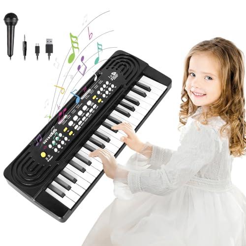 Pianola Bambini Tastiera Musicale, 37 Tasti Elettronica Pianoforte Portatile con Microfono, Multifunzione Tastiera Music Giocattolo Educativo Per Bambini Regalo 3 4 5 6 7 8 Anni
