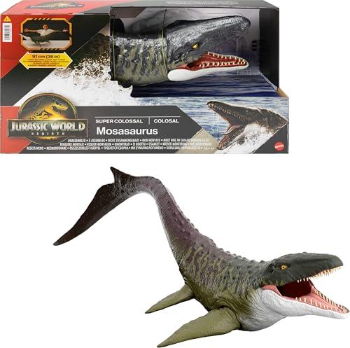 Mattel Jurassic World Rebirth - Mosasauro Super Colossale, enorme dinosauro snodato con due mosse d'attacco, look fedele al film, giocattolo per bambini, 4+ anni, JGB51