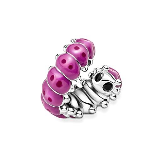 PANDORA Ciondolo Moments a forma di millepiedi in argento Sterling con cristallo nero e smalto rosa e rosa scuro