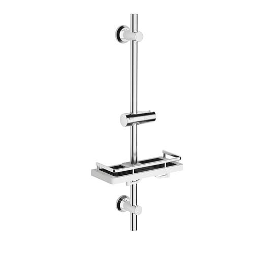 Görbach Colonna Doccia Acciaio Inox senza Miscelatore, Asta Doccia 70 cm con Porta Ogetti Mensola, Set Asta Doccia Saliscendi con Supporto Soffione Regolabile, Adatto per fori esistenti Cromo