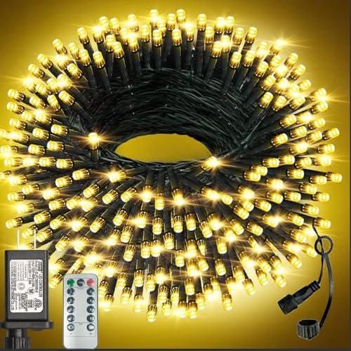 wisdom line Ghirlanda luminosa a LED 50 m, 1000 LED, 8 modalità di illuminazione, impermeabile IP55, bianco caldo 2700 K, telecomando senza fili, interno/esterno