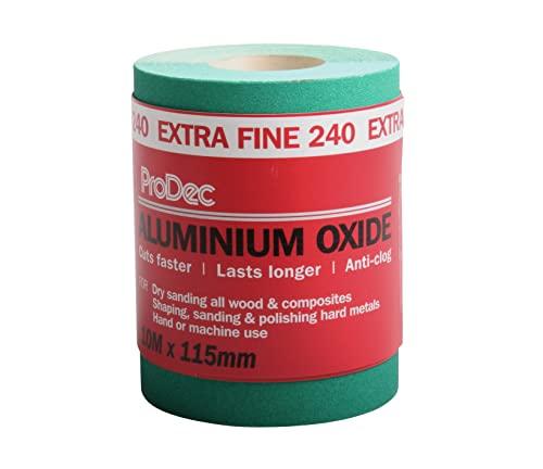 ProDec 10m Rotolo 240 Grana Extra Fine Verde Ossido di Alluminio Carta abrasiva per la levigatura di legno, vernice, gesso, stucco, metallo e altro, larghezza 115mm