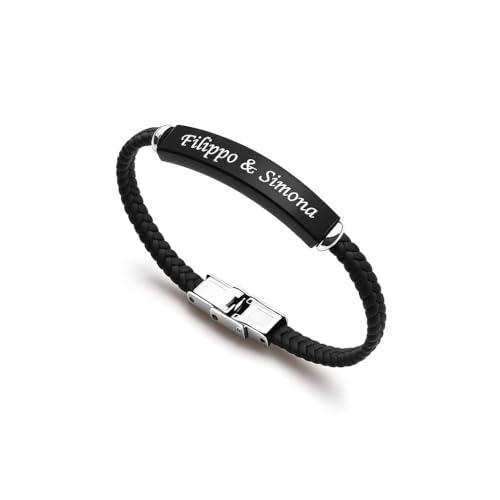 Generico Bracciale Unisex in Acciaio Inossidabile con Incisione Personalizzata – Targhetta Incidibile con Nome, Frase o Data – Idea Regalo Originale (Nero)