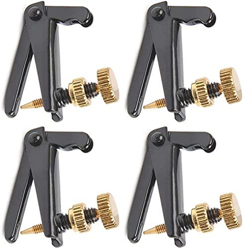 LATRAT 4Pack Fine Tuners per Violino 4/4-3/4 Metal Thong Adjuster Nickel Plated Anti Ruggine Accessori, Nero, Oro