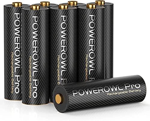 Powerowl - Batterie AA Ricaricabili Pro, Confezione da 8 batterie AA Goldtop Ad Alta Capacità 2800mAh, 1,2V Batteria Premium NiMH (1200 cicli, Precarica)