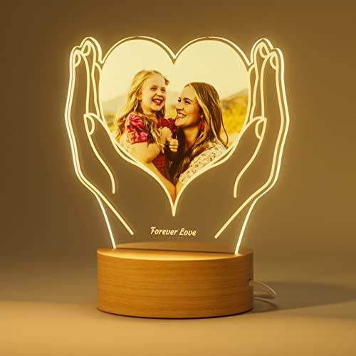 Lampada Cuore con Foto Regali Personalizzati - Cornice Cuore, Idee Regalo Compleanno Mamma Bambino, Amore, Natale, Festa della Mamma, Battesimo, Neonato