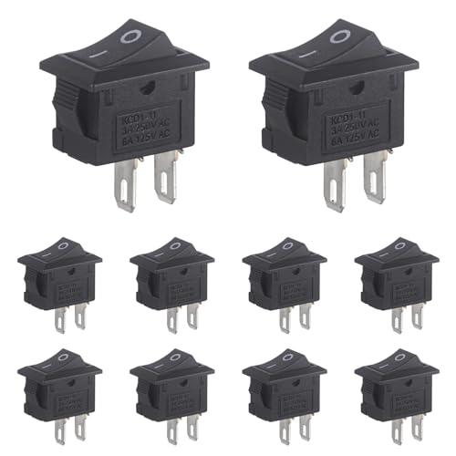 VEXUNGA Mini Interruttore a Bilanciere 2 Pin Micro Pulsante ON/OFF 3A 250V 6A 125V Interruttori Barca Nero per Auto 10 x 15MM (10 Pezzi)