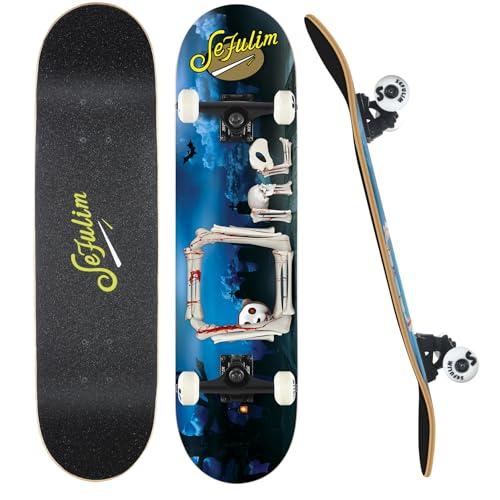 Sefulim 31 x 8 Pollice Completo Skateboard 7 Strati Acero Canadese Doppio Kick Deck Concavo Cruiser Trick Skateboard per Ragazzi Ragazze Adolescenti Adulti Principiante