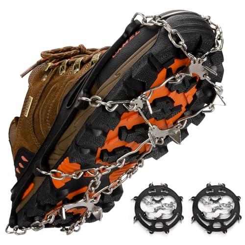 YEENAIV Ramponi per Scarponi Bacchette Trekking, Chiodi per Scarpe da Corsa 8 Denti Catene in Acciaio Inossidabile Picchi da Neve Ramponi, Ramponcini Escursionismo Campeggio Alpinismo (Nero)