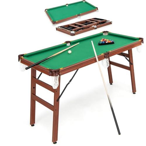 RELAX4LIFE Tavolo da Biliardo Pieghevole Portatile con Livellatori Regolabili per Piedi, 2 Stecche 2 Gessi 16 Palline Spazzola, per Famiglia, Bambini e Adulti, 138x67x79,5 cm