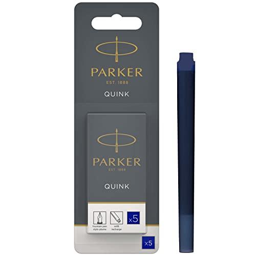 PARKER Quink Ricariche per Penne Stilografiche, Cartucce Lunghe, Blu, Confezione da 5