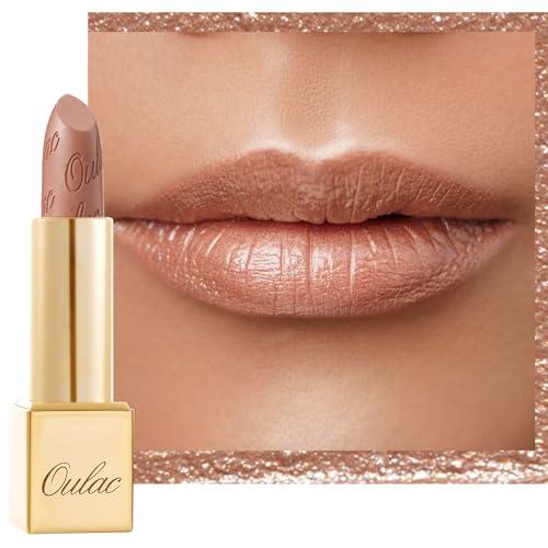 Oulac Rossetto Metallizzato Lucido Oro Nudo, Altamente Pigmentato, Lucentezza 3D, Lunga Durata, Formula Cremosa e Idratante, Vegan, 4,3g(10) Sahara Gold