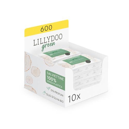 Salviettine naturali LILLYDOO green, 600 pezzi (10 x 60), 100% senza plastica e senza profumi