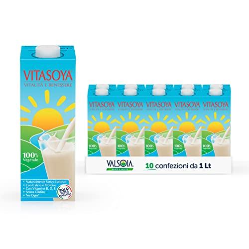 Vitasoya Soyadrink - Bevanda di Soia 100% Vegetale, Box da 10 Tetra Brik da 1000 ml, 100% Vegetale, Senza Lattosio, con Calcio, Vitamine e Acido Folico, Ideale anche per Vegani, Vegetariani e Celiaci