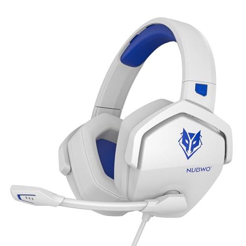 NUBWO Cuffie Gaming per PS4, PS5, PC, Xboxone, Cuffie con Microfono Over-Ear con Cancellazione del Rumore per Computer Portatili NS Games - Bianco/Blue