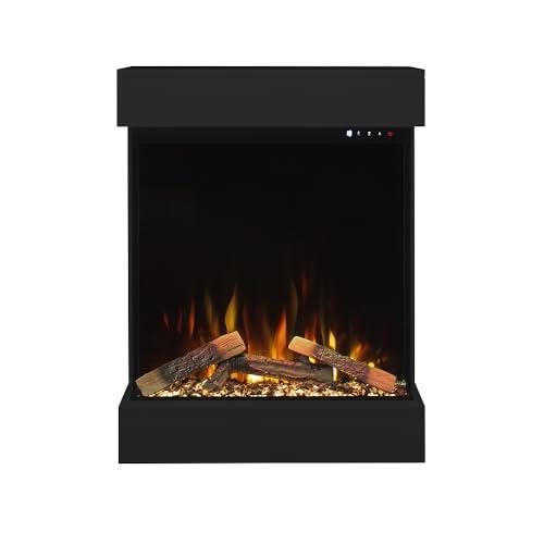 Tempo Style - Caminetto elettrico CALLIOPE Nero con cornice in legno MDF effetto fuoco reale 750-1.500 W | Cassa Bluetooth integrata per riproduzione musicale