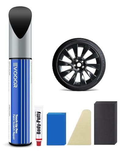 EVOOOR Kit di vernice per cerchioni Tesla nero opaco per Tesla Model Y da 20 pollici, corrispondenza esatta – riparazione di graffi e scheggiature (nero opaco)