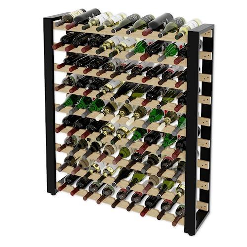 Lenmar Serie RW Portabottiglie in Legno per Bottiglie, Loft 81, 118 x 104 x 27, 9 sdraio, per 81 bottiglie, vino, portabottiglie, cantina, scaffali, portabottiglie