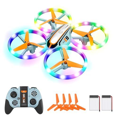 i9 Drone per Bambini, Giocattoli Regali Elicottero Telecomandato con Luci Colorate, RC Quadricottero con Modalità Senza Testa, Funzione Hovering, 3D Flip e 2 Batterie, Regalo Per Ragazzi e Ragazze