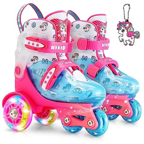 Pattini a rotelle per bambini (età 3-9), dimensioni regolabili illuminazione divertente sicurezza a tre punti tipo di equilibrio traspirante superiore per principianti scarpe da pattinaggio ragazze