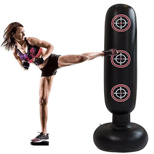 Sacco da Boxe Gonfiabile, LncBoc 160 cm Sacco da Boxe da Terra, Gonfiabile Colonna Tumbler per Fitness, Supporto per Bersaglio Autoportante, per Alleviare la Pressione e Il Body Building