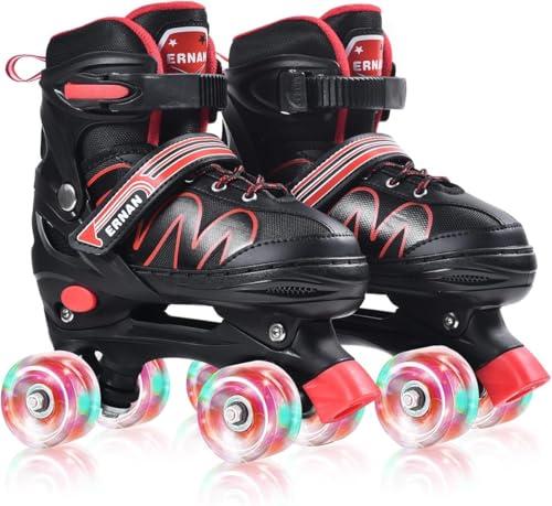 ERNAN Pattini a Rotelle regolabili. patini bambini 4 ruote luminosi per ragazze e ragazzi. Comodi pattini ideali per principianti (Red, L)