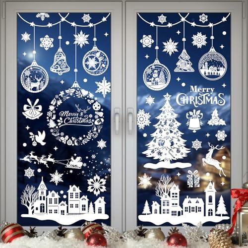 Wothfav 244 Pezzi Vetrofanie Natalizie, 9 Fogli Adesivi Natalizi per Finestre Riutilizzabili, Fiocco di Neve Vetrofanie Natalizie per Finestre, Decorazioni Natalizie, Addobbi Natalizi per la Casa