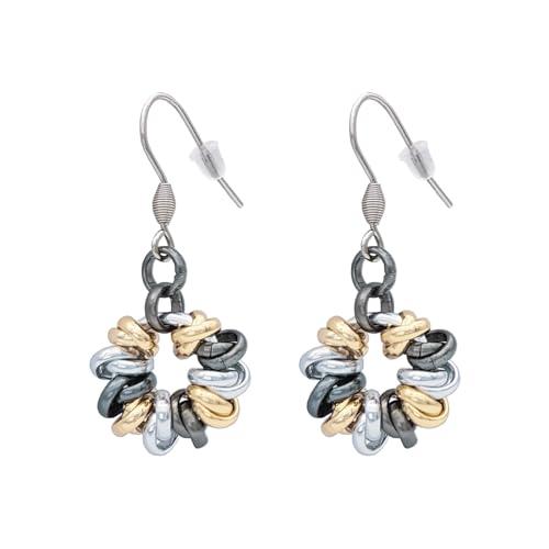 Particolarmoda orecchini donna pendenti tondi a cerchio leggeri nodini intrecciati 6 mm (Argentato/Dorato/Fumè)