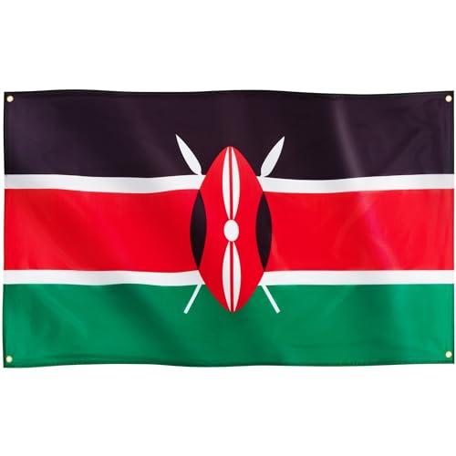 Runesol Bandiera Kenya, 91x152cm, 3ft x 5ft, 4 Occhielli, 1 Occhiello in Ogni Angolo, Bandiera Keniota, Kirinyaga, Bandiera Africa Orientale, Interno, Esterno, Kenia