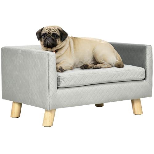 PawHut Divano per Cani e Gatti con Design Scandinavo e Cuscino Imbottito, Cuccia per Animali da Interno in Velluto e Legno, 64x45x36cm, Grigio