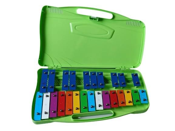 Alysée - MT25-C-GR Metallofono con 25 Piastre Cromatiche, Astuccio c/Maniglia e Mallets Inclusi, Strumenti a Percussione, Metallofono Scuola Media con 25 Tasti Compatto Facile da Trasportare, Xilofono