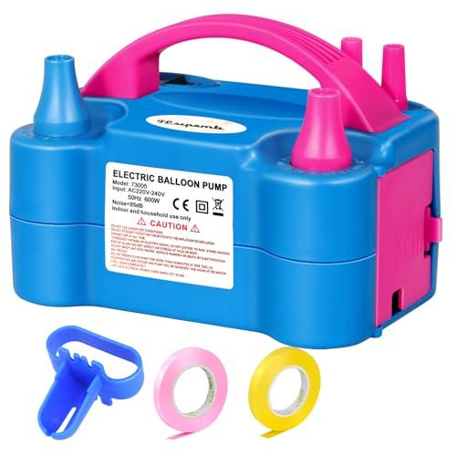 FLSEPAMB Pompa per Palloncini Elettrica Silenziosa, 600 W Gonfia Palloncini Elettrico, Intelligente a 2 Modalità, Ugello 2+2 Pompa per Palloncini, Pompa per Palloncini per Feste, Matrimoni, Natale